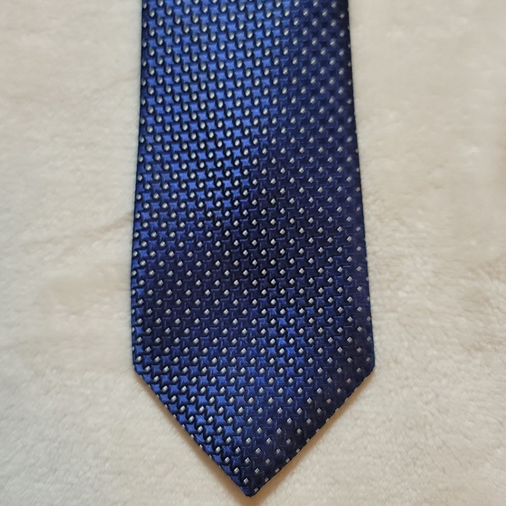 Broletto Necktie Mens OS Blue Geometric Micro Pattern 100% Silk Classic Tie - Picture 7 of 8